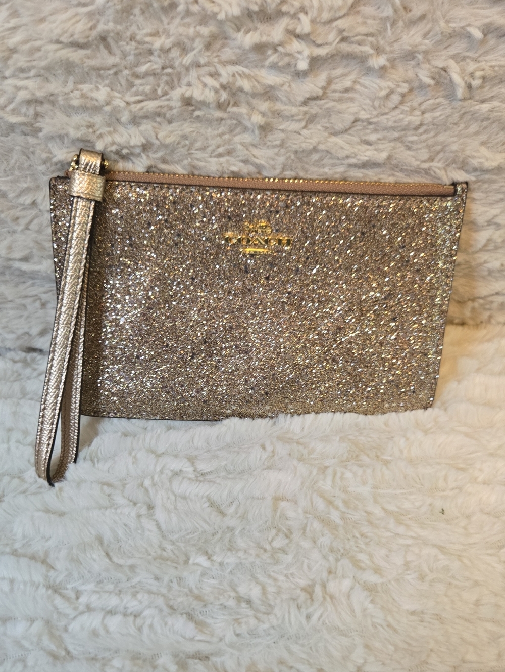 Coach Metallic Gold Glitter Wristlet Clutch EUC